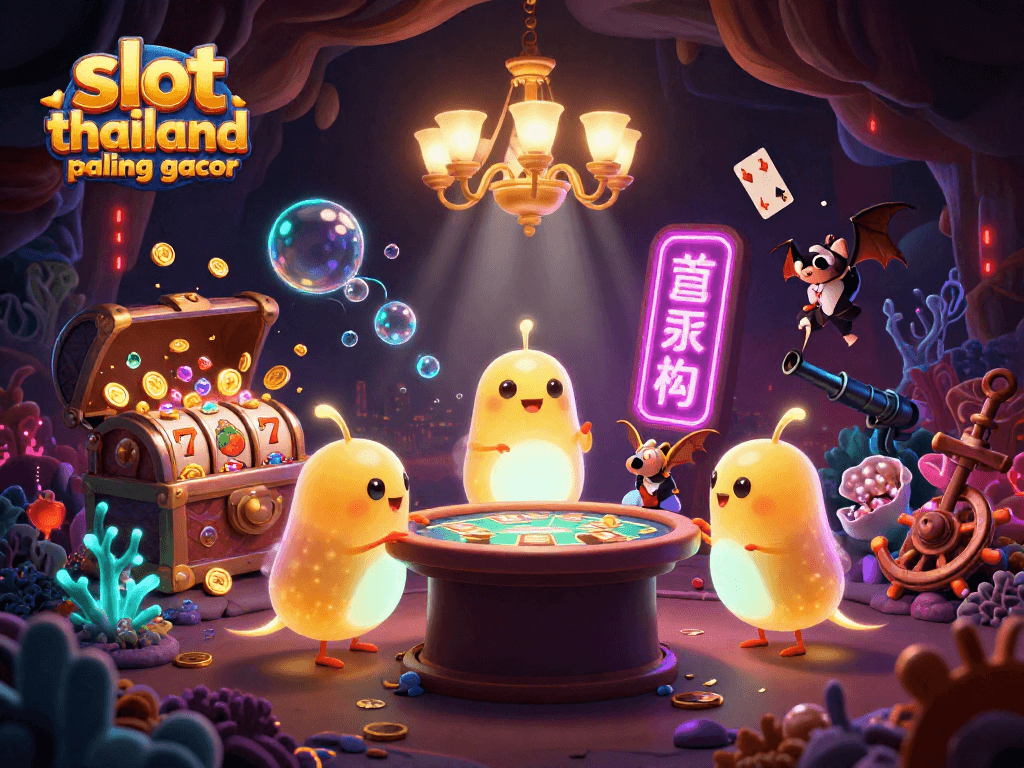 Experience the excitement of slot thailand paling gacor with glowing characters lighting up a vibrant casino scene.