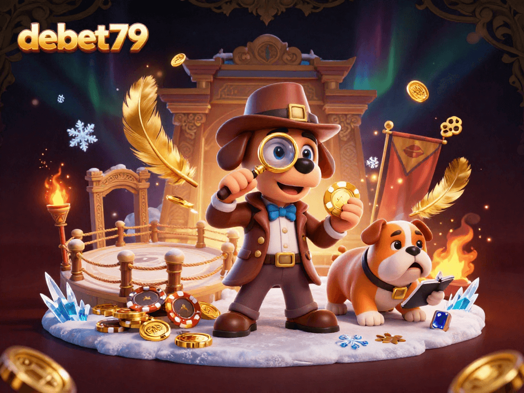 Engage in thrilling action at debet79 with detective characters discovering clues in a vibrant casino atmosphere