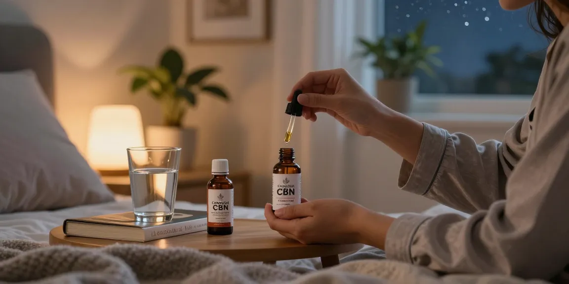 Person preparing to use Canadian CBN oil for sleep in a cozy bedroom.