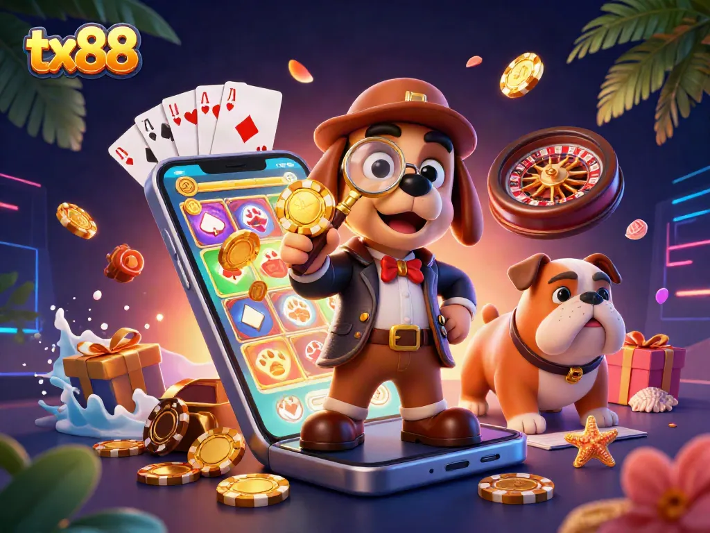 Engage in thrilling gameplay with tx88’s golden poker chip clues and vibrant slot game elements.