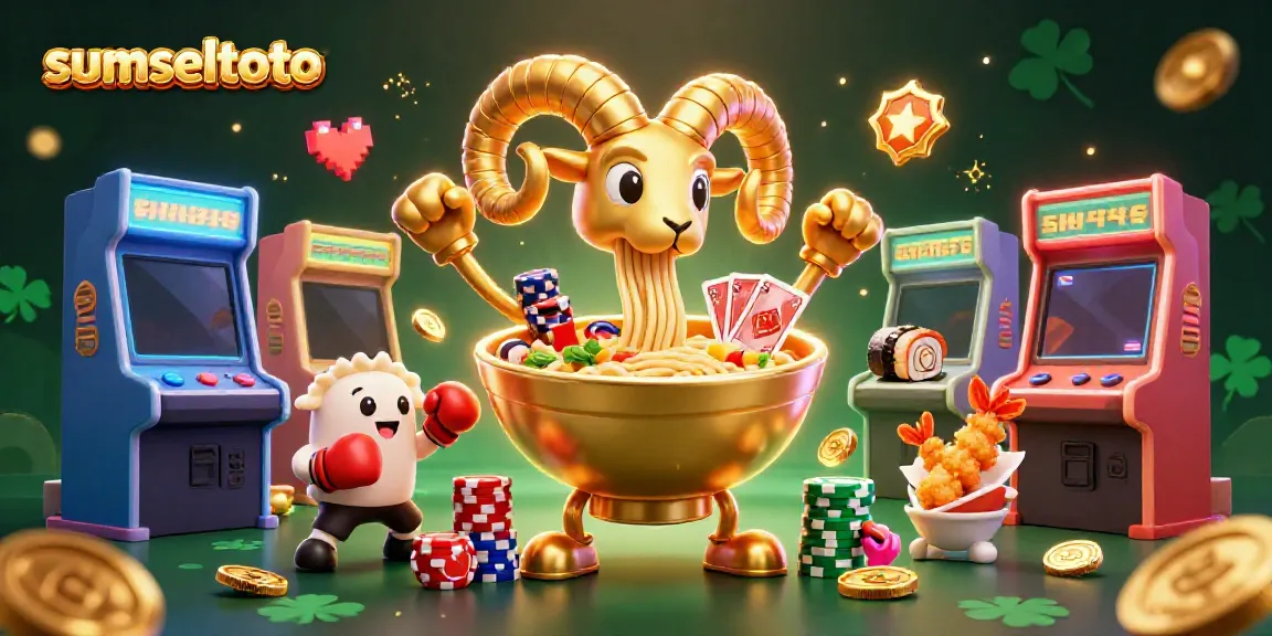 Sumseltoto showcases a vibrant 3D gambling scene filled with animated characters, casino games, and colorful elements.