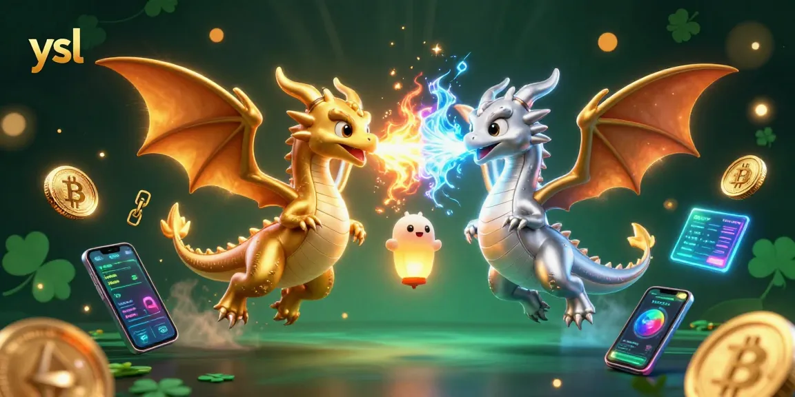 Engage with ysl's vibrant casino scene featuring golden and silver dragons breathing fire and ice.