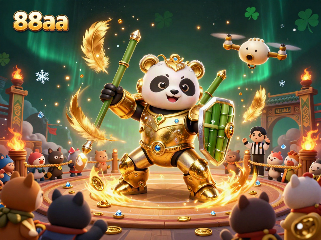 Engage in winning strategies with 88aa's rich 3D gaming atmosphere featuring a mech-suit panda.