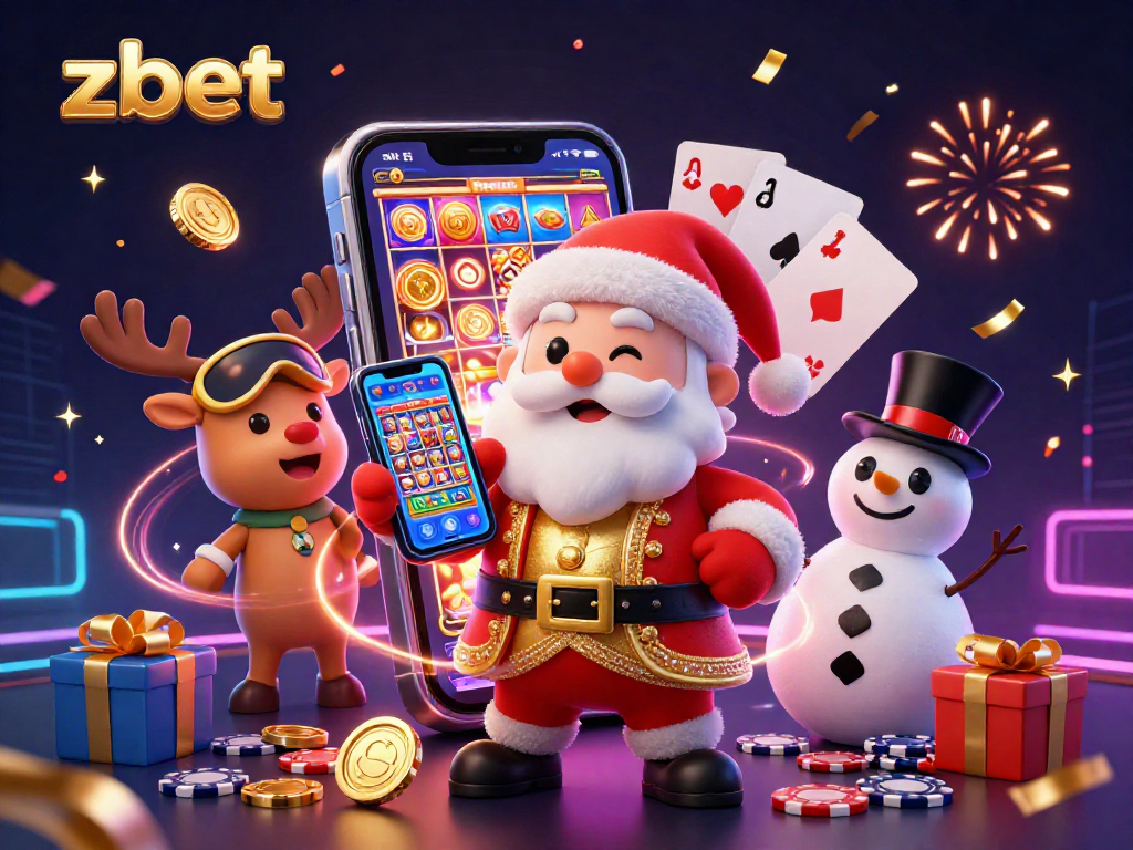Zbet provides exciting online gaming with festive elements and rich casino themes in this vibrant illustration.