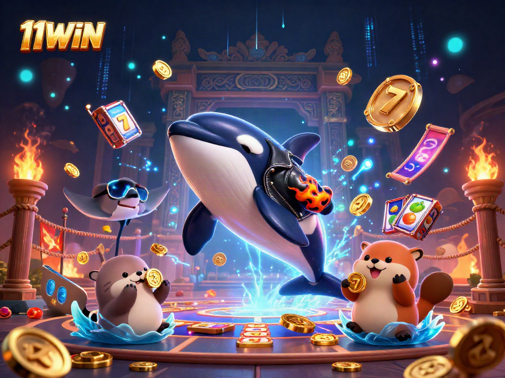 Experience the excitement of 11WIN with a thrilling underwater casino scene featuring playful characters and vibrant elements.