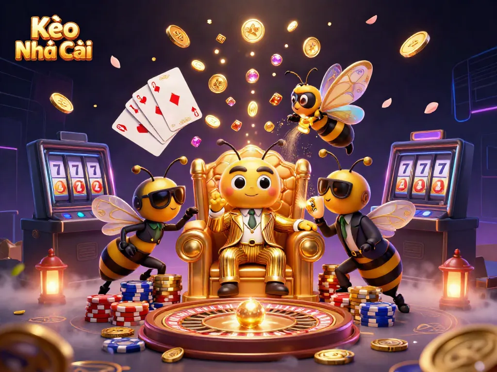 Experience Kèo Nhà Cái’s vibrant betting world with a bumblebee mob boss and dynamic gaming elements in 3D.