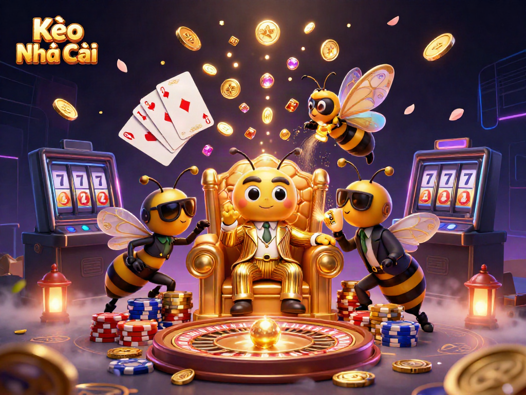 Experience Kèo Nhà Cái’s vibrant betting world with a bumblebee mob boss and dynamic gaming elements in 3D.