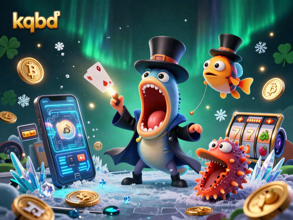 Engage with kqbd's unique casino magic act featuring playful characters and vibrant crypto elements.