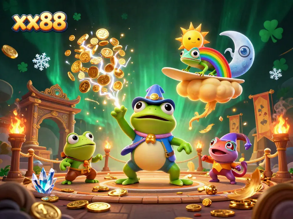 Bet on winning strategies with xx88 in this vibrant 3D gambling scene featuring magical characters.