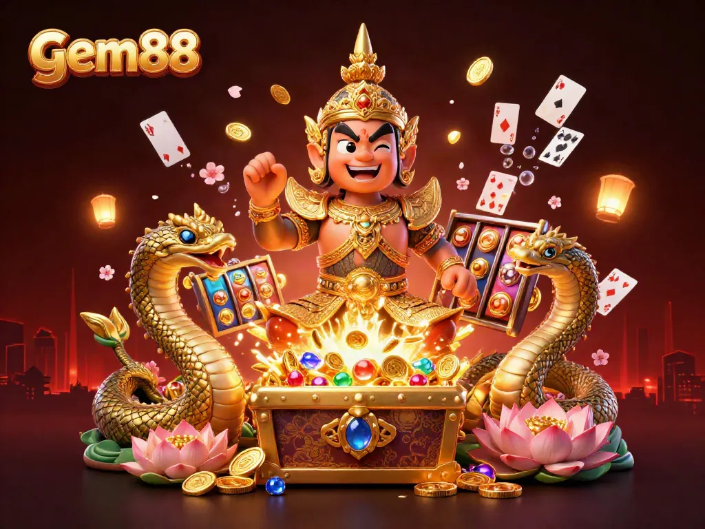 Experience the thrill of casino gaming with gem88's engaging characters and vibrant theme.