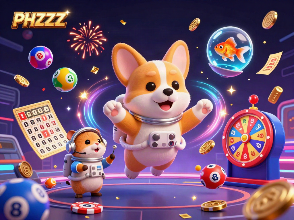 Join the thrilling adventure in PHZZZ as the astronaut corgi operates a space casino surrounded by floating lottery elements.