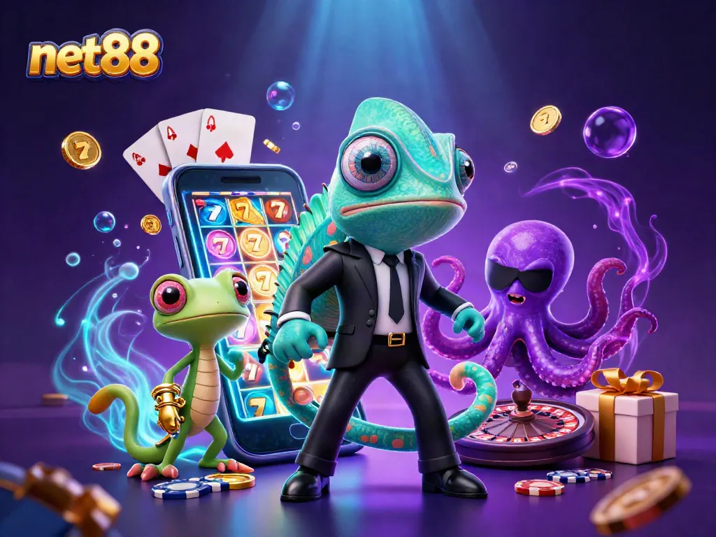 Win big with net88's exciting slots and games featuring a vibrant 3D illustration!