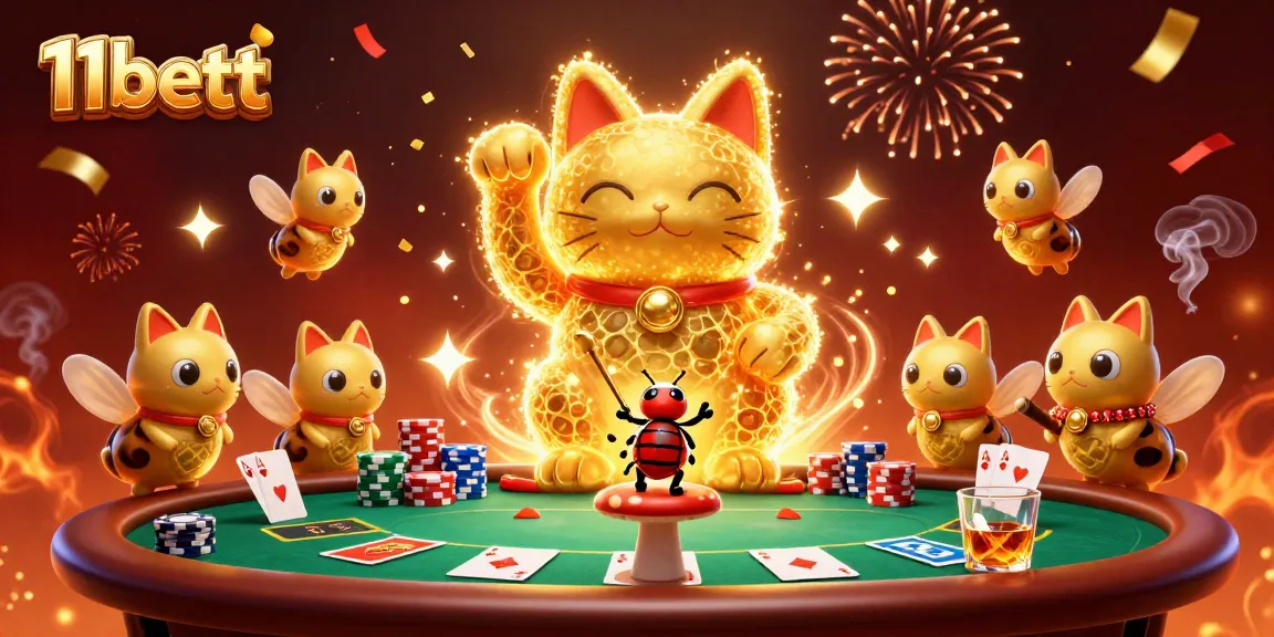 Experience the thrill of winning at 11bett with this vibrant casino illustration featuring lucky symbols and engaging game elements.