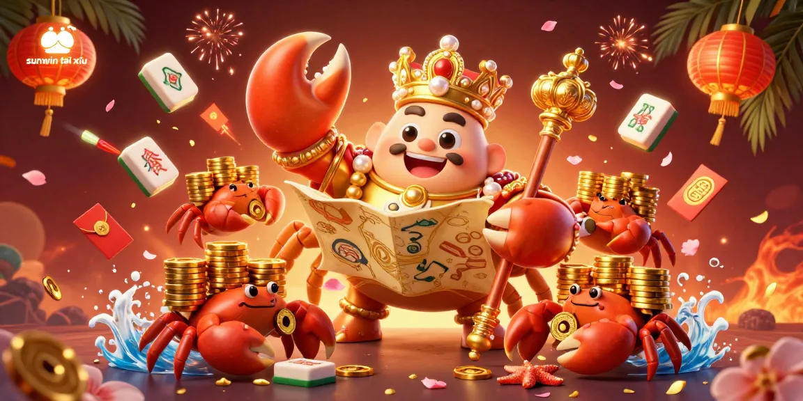 Engage with the vibrant sunwin tài xỉu game featuring a majestic crab emperor and lavish casino elements.