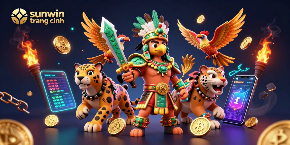 Engage with the vibrant sunwin trang chính environment featuring 3D Aztec warriors in a dynamic casino scene.