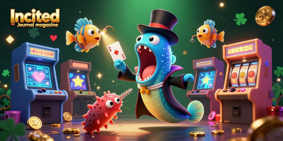 Engaging scene of casino-themed characters showcasing card tricks at Incited Journal magazine.