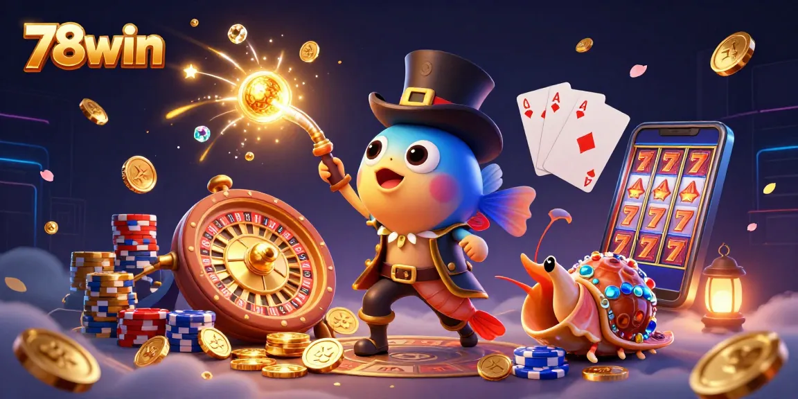 Experience the thrill of 78win with a vibrant animated scene of winning excitement in a casino.